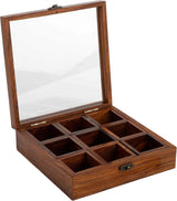 Handmade Rosewood Spice Box, 9 Compartment Wooden Masala Box