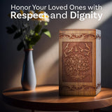 Handcarved Wooden Cremation Urn – Tree of Life – Suitable for Adult Men & Women – 250lbs
