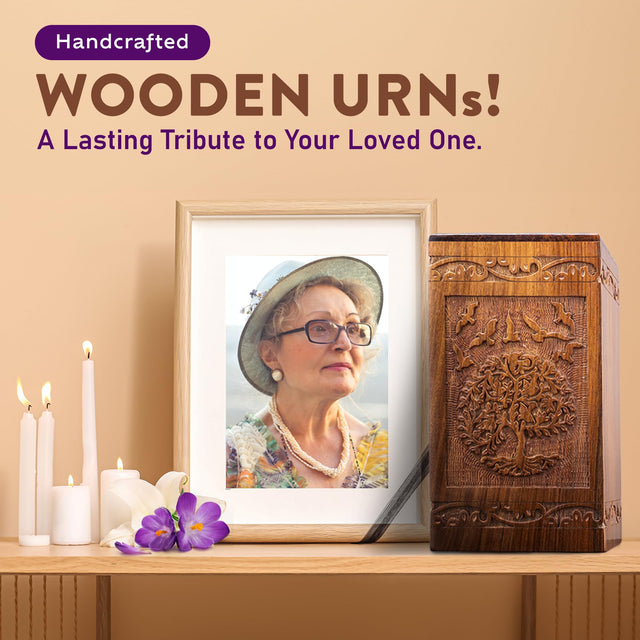 Handcarved Wooden Cremation Urn – Tree of Life – Suitable for Adult Men & Women – 250lbs