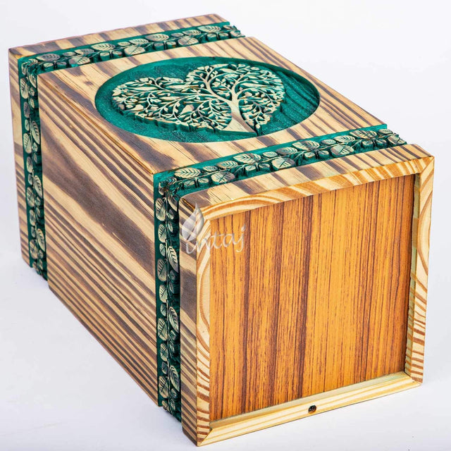 Handmade Rosewood Urn – Heart Pine Tree of Life – Suitable for Adult & Dog Ashes – Medium (9.5Hx5.5W, 180 Cu/in)