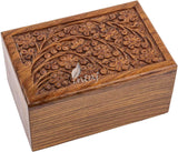 Handcarved Wooden Cremation Urn – Tree of Life Design – Suitable for Adult Men & Women – 90lbs Capacity