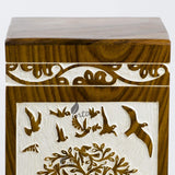 Handmade Rosewood Cremation Urn – Antique Bird Tree of Life Design – Suitable for Adult Men & Women, Mom & Dad – 100 Cu/in Capacity