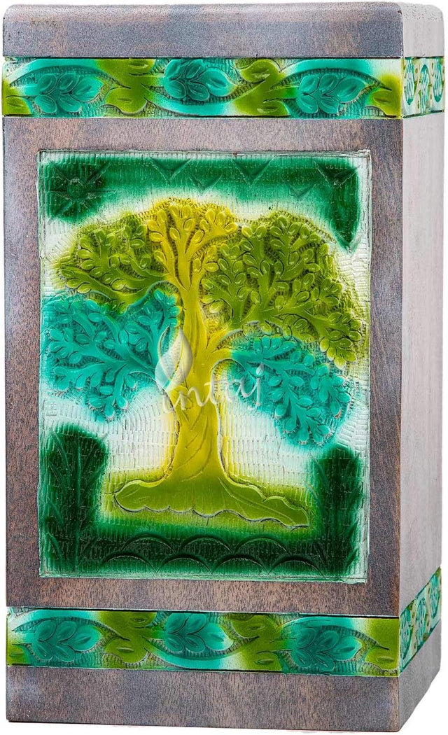 Handcarved Wooden Cremation Urn – Tree of Life Design – Suitable for Adult Men & Women, Mom & Dad, Dogs – 250 Cu/in Capacity