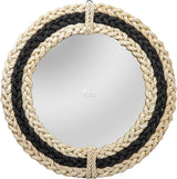 Rustic Rope Round Wall Mirror - Nautical Decorative Wall Mirror Handcrafted - Large Wall Home Decor Mirror for Bathroom, Bedroom, Entryway, Living Room (36x36, Braided Black and White)