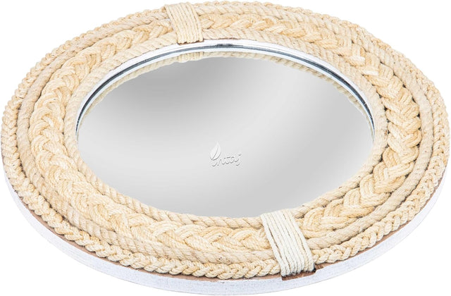 Rustic Rope Round Wall Mirror - Nautical Decorative Wall Mirror Handcrafted - Large Wall Home Decor Mirror for Bathroom, Bedroom, Entryway, Living Room (18x18, Brown Braided)