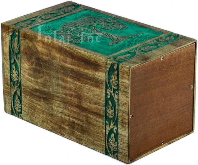 Handcarved Wooden Cremation Urn – Tree of Life Design – Suitable for Adult Men & Women – 340lbs Capacity