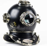 Black Matte Silver Scuba Diving Helmet Decor, Large Marine Display