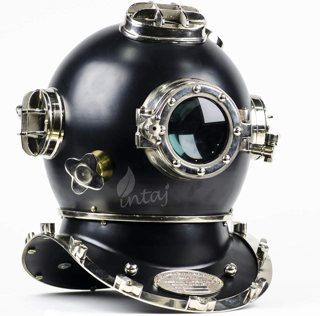 Black Matte Silver Scuba Diving Helmet Decor, Large Marine Display