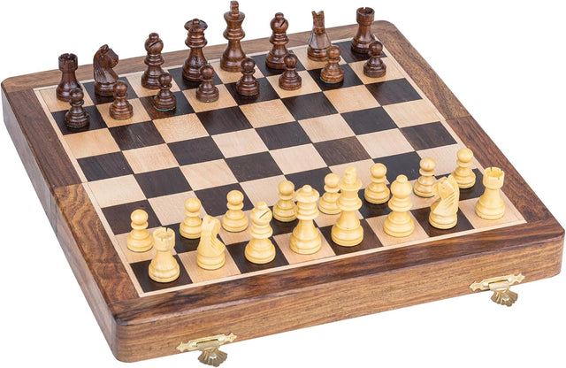 Handmade Wooden Chess Board, 10 Inch Medium Wood Game Board