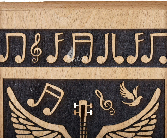 Handcarved Wooden Cremation Urn – Guitar Wings Design in Beechwood – Suitable for Adult Men & Women, Mom & Dad – 250 Cu/in Capacity