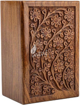 Handcarved Wooden Cremation Urn – Tree of Life Design – Suitable for Adult Men & Women – 90lbs Capacity