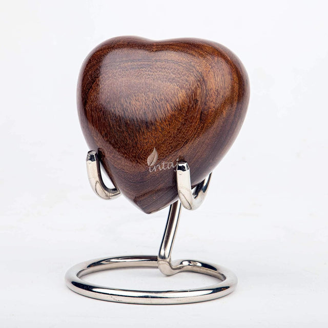 Handcarved Wooden Heart Cremation Urn – Hummingbird Design – Suitable for Dogs & Cats - 07 Cu/in Capacity