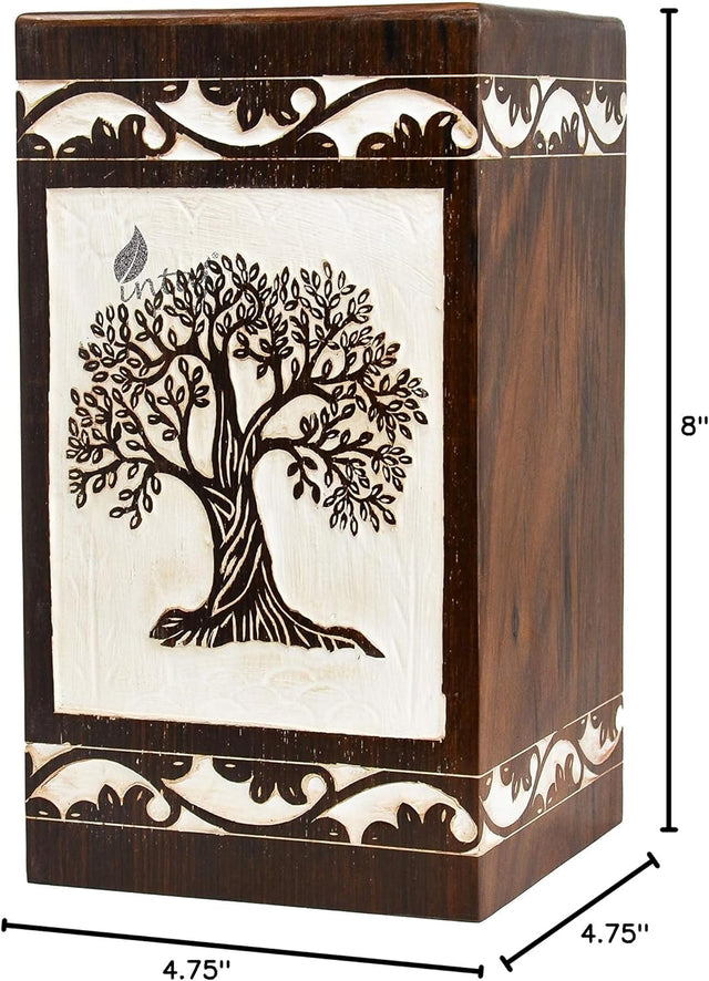 Handcarved Wooden Cremation Urn – Celtic Knot Tree of Life – Suitable for Adult Men & Women, Mom & Dad – 100 Cu/in Capacity – Antique Soulful Tree