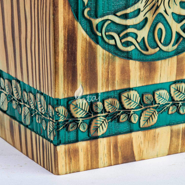 Handcarved Wooden Cremation Urn – Celtic Knot Tree of Life – Suitable for Adult Men & Women, Mom & Dad – 180lbs Capacity