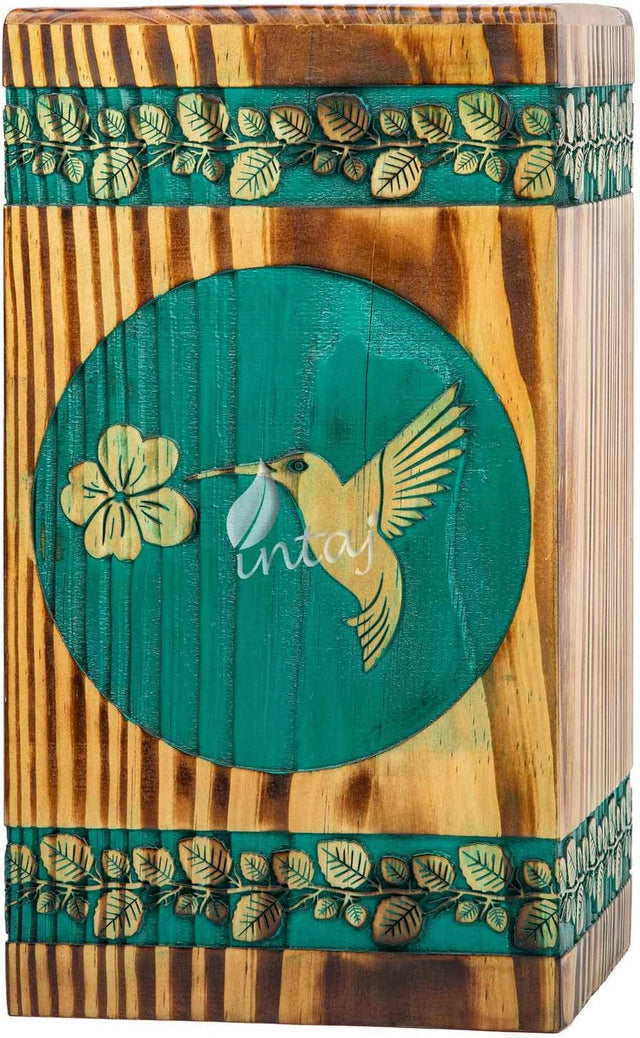 Wooden Urn for Human Ashes – Hummingbird Design – Suitable for Adults – Small (8Hx4.75W, 115 Cu/in)