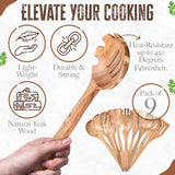Handcrafted Teak Wooden Cooking Spoons – Ergonomic Stirring, Mixing, Scraping & Serving – Durable & Nonstick Safe – Ideal for Nonstick, Cast Iron & Ceramic Cookware – 9 Piece Set