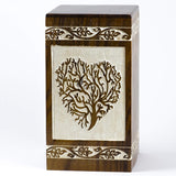 Handcarved Wooden Cremation Urn – Tree of Life Design with White Rosewood Heart – Suitable for Adult Men & Women, Mom & Dad, Pets – 115 Cu/in Capacity