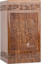 Handcarved Wooden Cremation Urn – Rosewood Heart Tree Design – Suitable for Adult Men & Women, Mom & Dad, Pets – 115 Cu/in Capacity