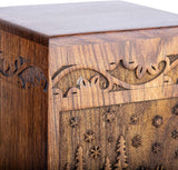 Handcarved Wooden Cremation Urn – Deer Carved Design in Custom Rosewood – Suitable for Adult Men & Women, Mom & Dad, and Pet Dogs – 20 Cu/in Capacity