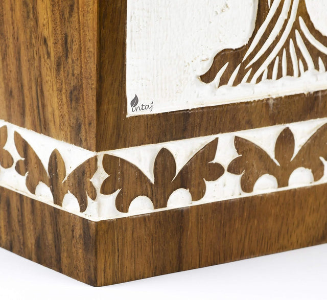 Handcarved Wooden Cremation Urn – Soulful Tree of Life Design – Suitable for Adult Men & Women, Mom & Dad – 250 Cu/in Capacity – Antique Finish (Adult, Tree 73 Design)