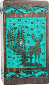 Handcarved Wooden Cremation Urn – Deer Carved Design in Custom Teal Green – Suitable for Adult Men & Women, Mom & Dad, and Pet Dogs – 115 Cu/in Capacity