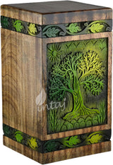 Handcarved Wooden Cremation Urn – Tree of Life Design – Suitable for Adult Men & Women, Mom & Dad – 250 Cu/in Capacity, Green Blaze