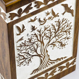 Handcarved Wooden Cremation Urn – Soulful Tree of Life Design – Suitable for Adult Men & Women, Mom & Dad – 150 Cu/in Capacity – Antique Finish (Medium, Tree 73 Design)