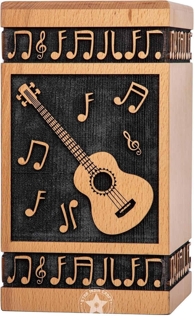 Handcarved Wooden Cremation Urn – Guitar Design Memorial Urn – Suitable for Adult Men & Women, Children & Pets – 640lbs Capacity