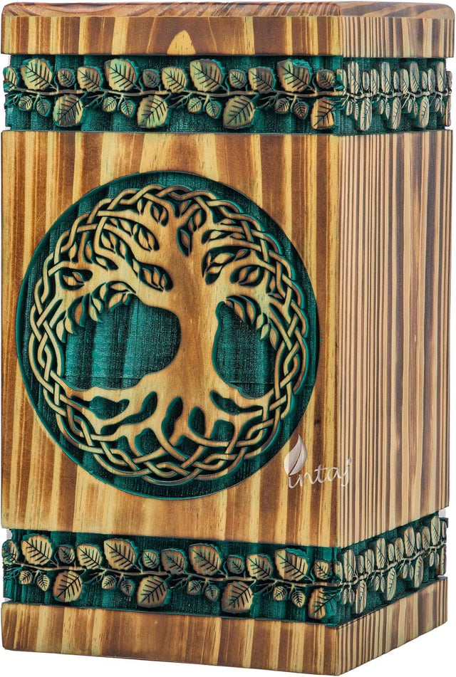Handmade Rosewood Urn – Celtic Pine Tree of Life – Suitable for Adult & Dog Ashes – Small (8Hx4.75W, 115 Cu/in)