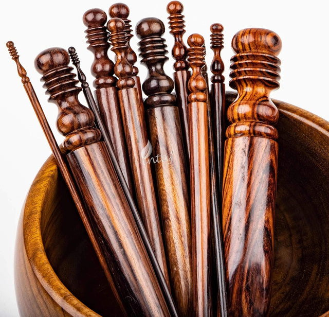 Rosewood Crochet Hook Set of 12, 1-25mm Handmade Wooden Hooks