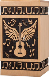 Handcarved Wooden Cremation Urn – Guitar Wings Design in Beechwood – Suitable for Adult Men & Women, Mom & Dad – 115 Cu/in Capacity