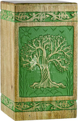 Handcarved Wooden Cremation Urn – Fresh Green Tree of Life in Rosewood – Suitable for Adult Men & Women, Mom & Dad, Pets – 115 Cu/in Capacity