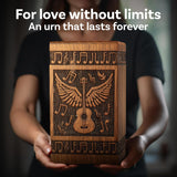 Handcarved Wooden Cremation Urn – Angelic Guitar Wings Design in Rosewood – Suitable for Adult Men & Women, Mom & Dad – 640lbs Capacity