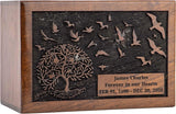 Handcarved Wooden Cremation Urn – Customised Tree of Life Birds Design – Suitable for Adult Men & Women, Mom & Dad – 340 Cu/in Capacity