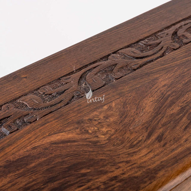 Handcarved Wooden Cremation Urn – Custom Border Carved Design in Rosewood – Suitable for Adult Men & Women, Mom & Dad – 35 Cu/in Capacity