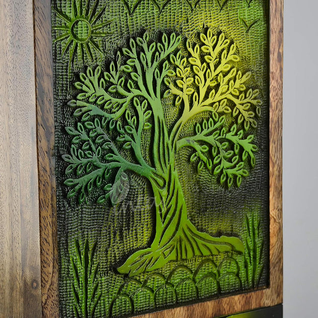 Handcarved Wooden Cremation Urn – Tree of Life Design – Suitable for Adult Men & Women, Mom & Dad – 250 Cu/in Capacity, Green Blaze