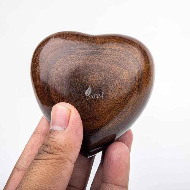 Handcarved Wooden Heart Cremation Urn – Hummingbird Design – Suitable for Dogs & Cats - 07 Cu/in Capacity
