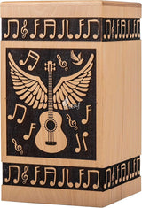 Handcarved Wooden Cremation Urn – Guitar Wings Design in Beechwood – Suitable for Adult Men & Women, Mom & Dad – 250 Cu/in Capacity