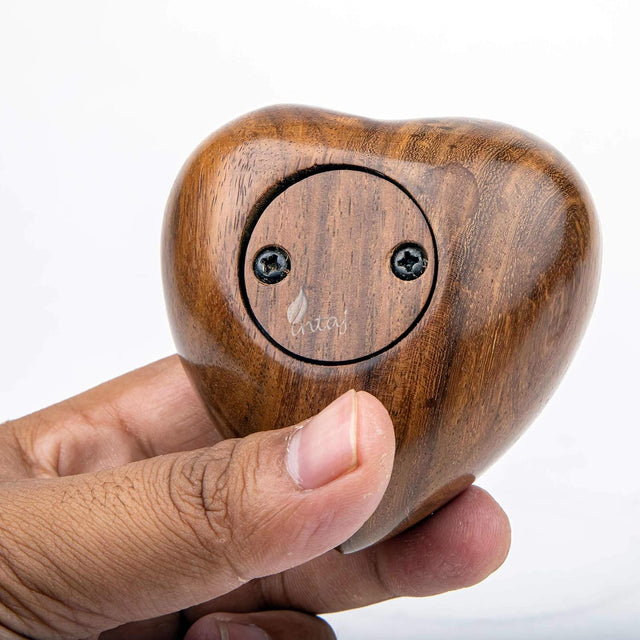 Handcarved Wooden Heart Cremation Urn – Hummingbird Design – Suitable for Dogs & Cats – 10 Cu/in Capacity