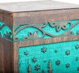 Handcarved Wooden Cremation Urn – Deer Carved Design in Custom Teal Green – Suitable for Adult Men & Women, Mom & Dad, and Pet Dogs – 20 Cu/in Capacity