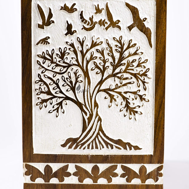 Handcarved Wooden Cremation Urn – Soulful Tree of Life Design – Suitable for Adult Men & Women, Mom & Dad – 150 Cu/in Capacity – Antique Finish (Medium, Tree 73 Design)
