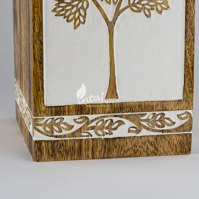 Handcarved Wooden Cremation Urn – Pyramidal Tree of Life Design – Suitable for Adult Men & Women, Mom & Dad, Pets – 115 Cu/in Capacity