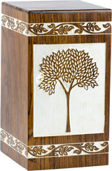 Handmade Rosewood Cremation Urn – Antique Pyramidal Tree of Life Design – Suitable for Adult Men & Women, Mom & Dad, Pets – 180 Cu/in Capacity