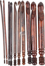 Rosewood Jumbo Crochet Hook Set Handmade, 15 Sizes Upto 25MM Wooden Crochet Hooks for Knitting, Size Engraved - Wooden Yarn Bowl Crochet Hook Accessories (Set of 15 3.5-25mm, Rosewood)