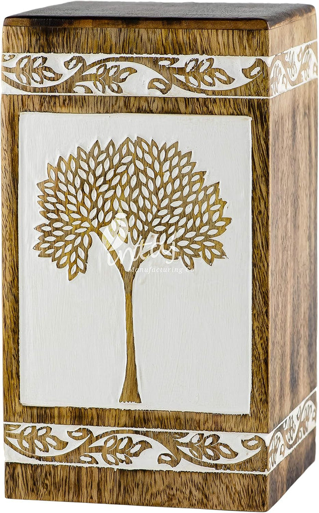 Handcarved Wooden Cremation Urn – Pyramidal Tree of Life Design – Suitable for Adult Men & Women, Mom & Dad, Pets – 250 Cu/in Capacity