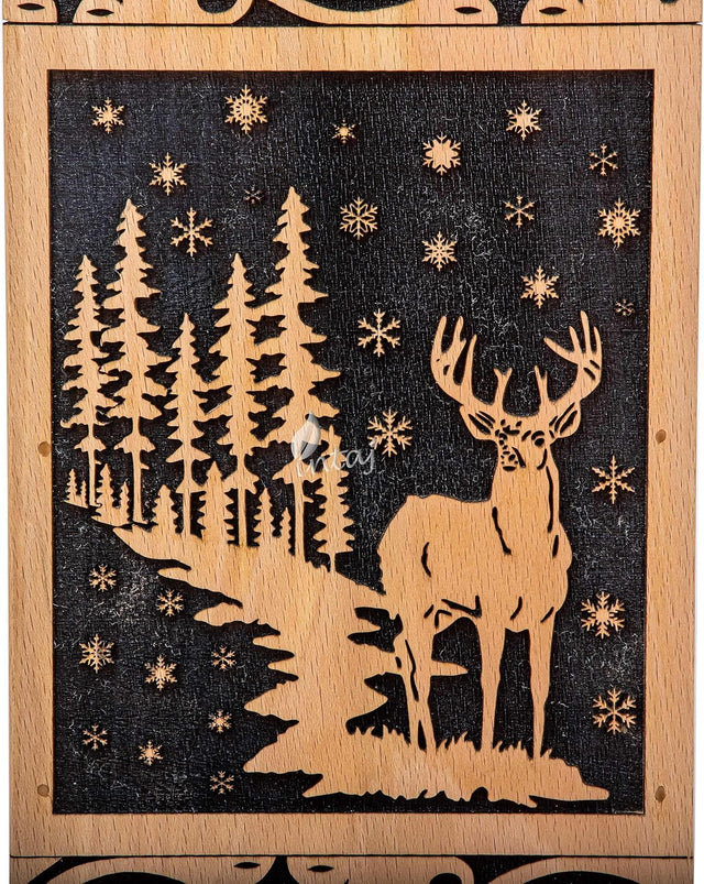 Handcarved Wooden Cremation Urn – Deer Carved Design in Beechwood – Suitable for Adult Men & Women, Mom & Dad, and Pet Dogs – 250 Cu/in Capacity
