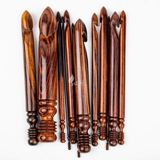 Rosewood Crochet Hook Set of 12, 1-25mm Handmade Wooden Hooks