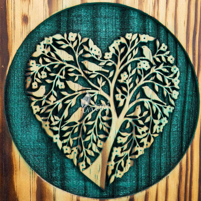 Handmade Rosewood Urn – Heart Pine Tree of Life – Suitable for Adult & Dog Ashes – Medium (9.5Hx5.5W, 180 Cu/in)