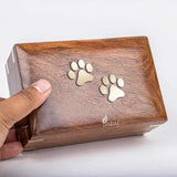 Handcarved Wooden Pet Cremation Urn – Custom Engraved Rosewood with Two Paws Inlaid Design – Suitable for Pets – 121lbs Capacity