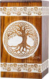 Handcarved Wooden Cremation Urn – Tree of Life Design – Suitable for Adult Men & Women, Pet Dogs – 100 Cu/in Capacity